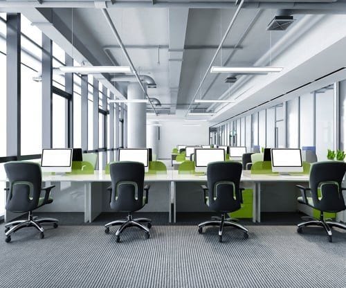 Bright, spotless open-plan office maintained by the Meza Cleaning Service LLC commercial team
