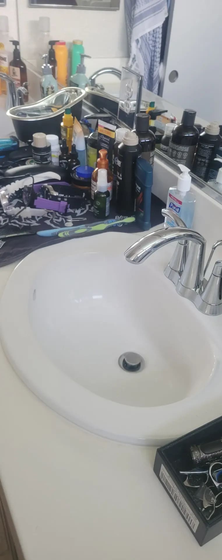 Bathroom sink after a Meza Cleaning visit — spotless and sanitized