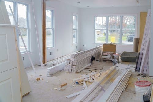 Interior of a newly built home with construction debris before post-construction cleaning