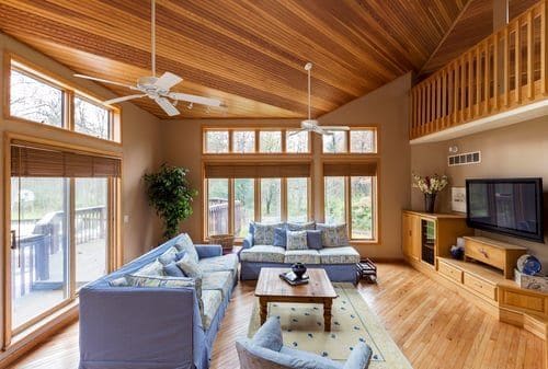 Spacious vacation rental living room cleaned and staged between guests near Lake Las Vegas